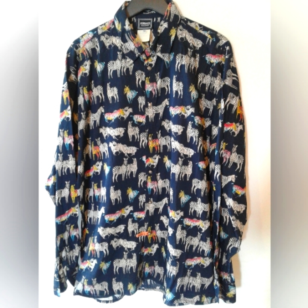 Authentic Gianni Versace Zebra button down up Shirt jeans Couture men's XL